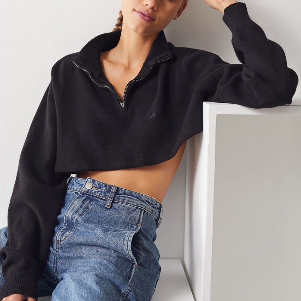 Ralph Lauren Polo Reworked Crop Zip Collared Sweater